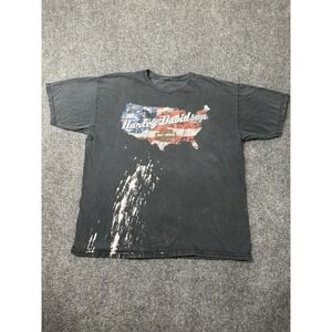 Mens Harley Davidson USA Flag Graphic Black T Shirt Made in USA, Size XL